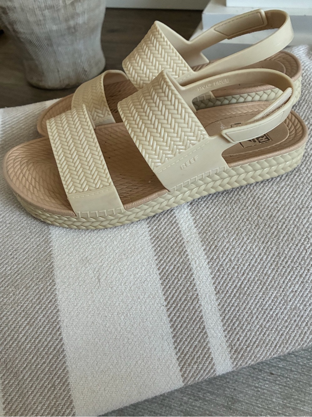 Reef Women's Cream Braided Strap Platform Sandals